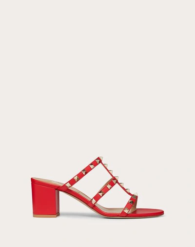 Valentino Garavani Rockstud Calfskin Leather Slide Sandal 60 Mm Woman Rouge Pur 36.5