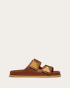 Valentino One Stud Leather Slides In Tan Brown