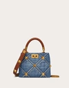 Valentino Blue Roman Stud Small Denim Shoulder Bag In Denim