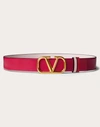 Valentino Garavani Reversible Vlogo Signature Belt In Glossy Calfskin 30 Mm Woman Blossom/rose Quart In Blossom/rose Quartz