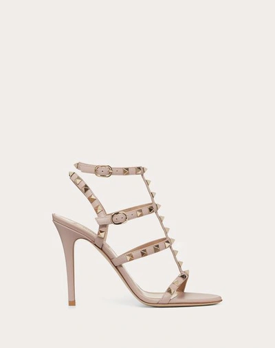 Valentino Garavani Rockstud Calfskin Ankle Strap Sandal 100 Mm Woman Poudre 42 In Skin