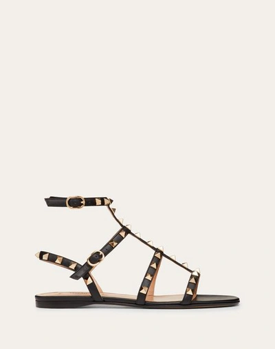 Valentino Garavani Rockstud Flat Calfskin Sandal With Straps Woman Black 41.5