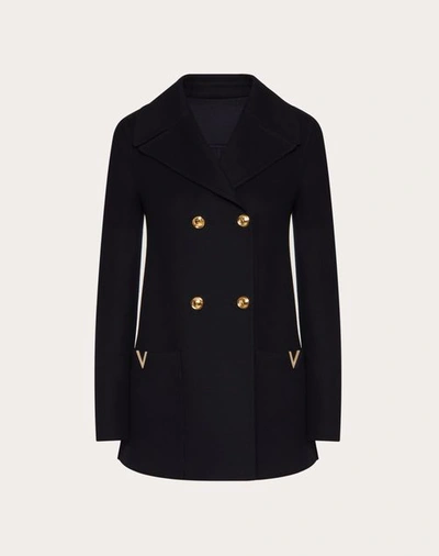 Valentino Caban Logo-appliqué Wool And Cashmere Blend Jacket In Navy