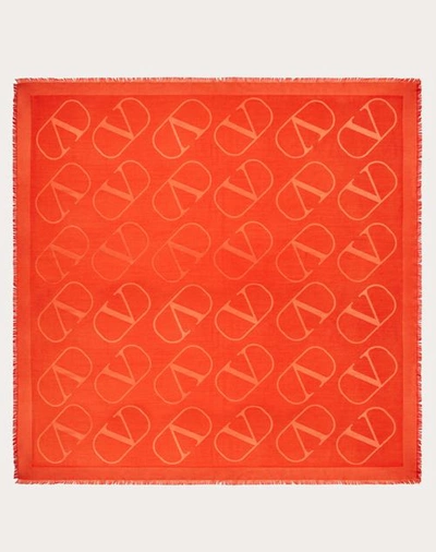 Valentino Garavani Vlogo Signature Jacquard Shawl In Silk And Wool 140x140 Cm Woman Orange Uni In Orange