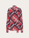 Valentino Logo Bandana-print Scarf-neck Silk Blouse In Red/blue/white