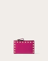 Valentino Garavani Rockstud Grainy Calfskin Cardholder With Zip Woman Rose Violet Uni