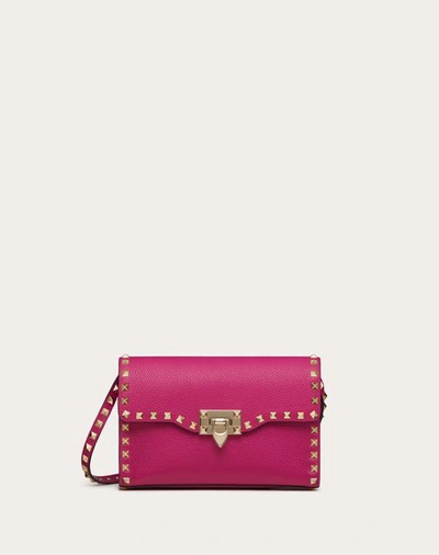 Valentino Garavani Small Rockstud Grainy Calfskin Crossbody Bag Woman Rose Violet Uni In Pink