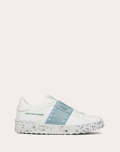 Valentino Garavani Open For A Change Sneaker In Bio-based Material Woman White/aquamarine 41 In White/aquamarine
