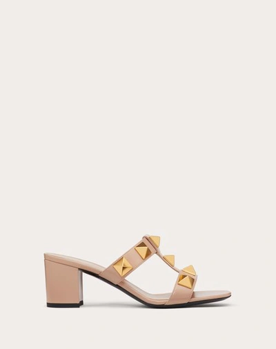 Valentino Garavani Roman Stud Calfskin Slide Sandal 60 Mm Woman Rose Cannelle 41