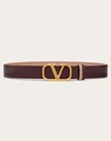 Valentino Garavani Reversible Vlogo Signature Belt In Grainy Calfskin 30mm Woman Rubin/rose Cannelle