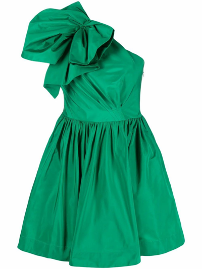 Pinko Bow One-shoulder Mini Dress In Green