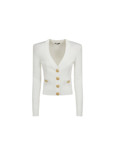 Balmain Buttoned Cropped Knitted Cardigan In White