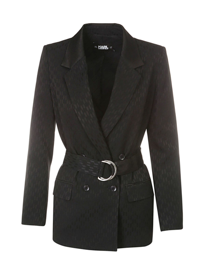 Karl Lagerfeld Monogram Belted Blazer In Black