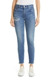 Moussy Hammond High Waist Distressed Raw Hem Skinny Jeans In Blue