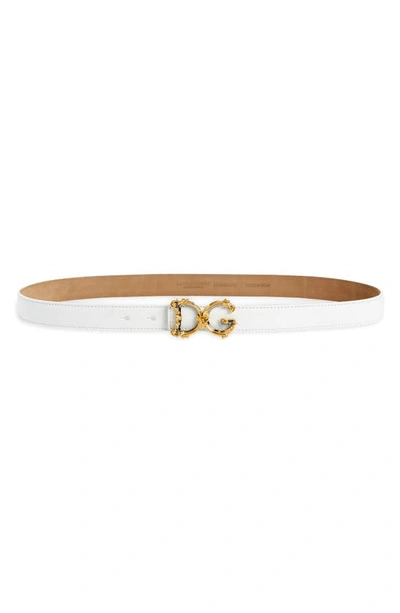 Dolce & Gabbana Dg Baroque Buckle Leather Belt In White