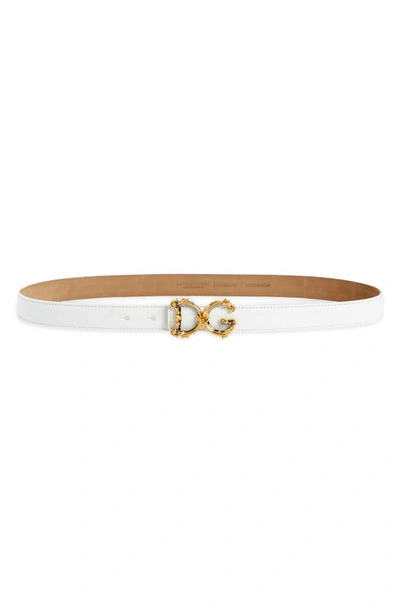Dolce & Gabbana Ornate Dg Buckle Belt In White
