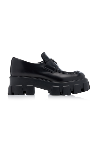 Prada Monolith Leather Loafers In Black  