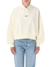Msgm Cropped Logo-print Hoodie In Ivory