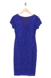 Connected Apparel Sweetheart Neck Sequin Lace Cocktail Dress In Cobalt