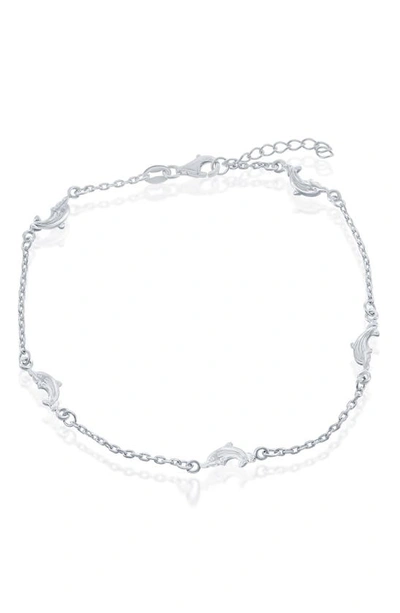 Simona Sterling Silver Dolphins Anklet In White