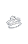 Simona Sterling Silver Baguette & Round Cubic Zirconia Engagement Ring Set In Silver