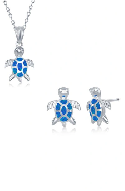 Simona Sterling Silver Blue Created Opal Turtle Pendant Necklace & Earrings Set