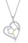 SIMONA STERLING SILVER HEART & CAT PENDANT NECKLACE