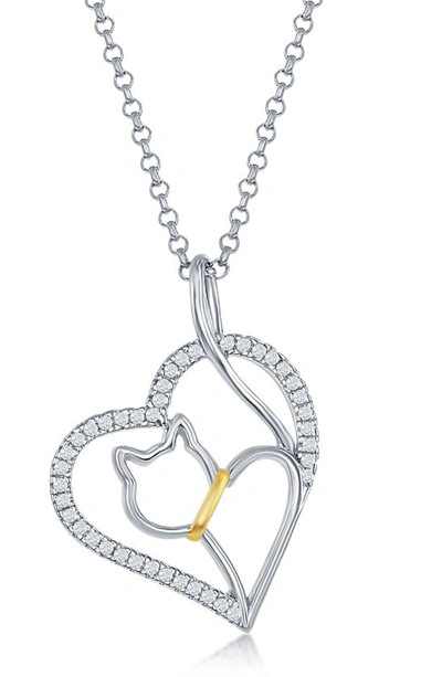 Simona Sterling Silver Cz Heart With Center Cat Cut-out Pendant