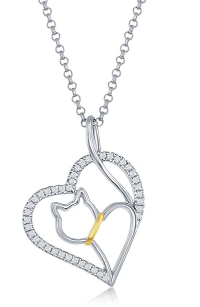 SIMONA SIMONA STERLING SILVER HEART & CAT PENDANT NECKLACE
