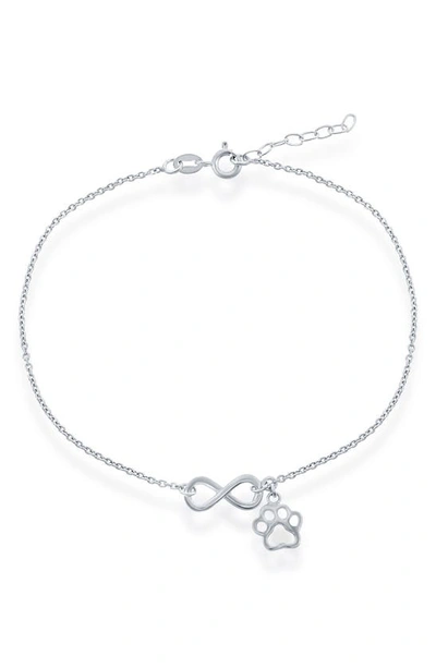 Simona Sterling Silver Infinity Paw Print Charm Anklet