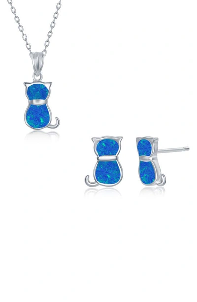 Simona Blue Inlaid Opal Cat Necklace & Earrings Set