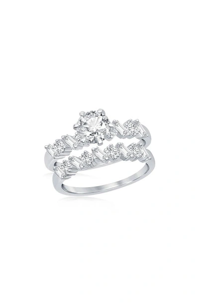 Simona Sterling Silver Six Prong Cz Engagement Ring Set