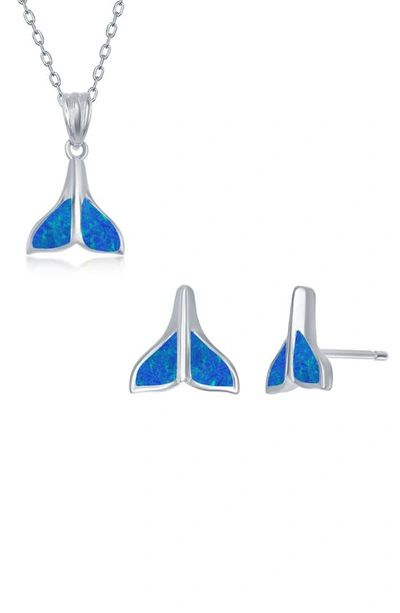 Simona Whale Tail Sterling Silver Created Blue Opal Necklace & Earrings Set