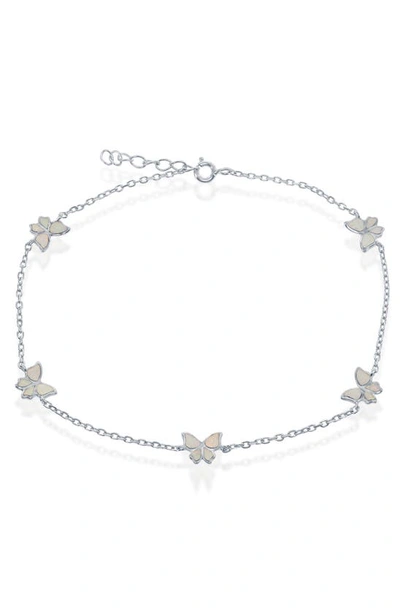 Simona White Opal Butterfly Anklet In Silver