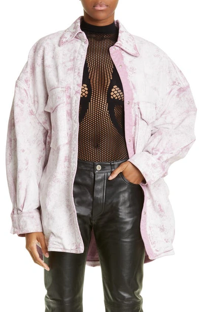 Attico Marble Print Oversize Denim Jacket In Pink