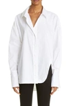 Attico Diana Oversize Split Hem Cotton Button-up Shirt In White
