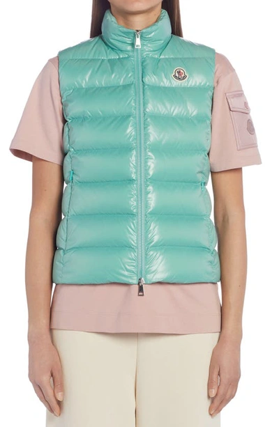 Moncler Ghany Nylon Laqué Down Puffer Vest In Green