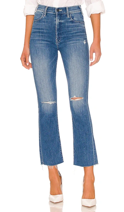 Mother The Hustler High Rise Ankle Fray Flare Jeans In Cant Stop In Denim