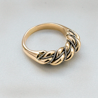 Pre-owned Handmade Latvian Ethnic 14k Yellow + 14k White Gold Doubletwisted Namejs Ring From Latvia
