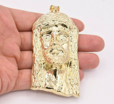 Pre-owned Bayam 4 1/4" Huge Men's Diamond Cut Jesus Head Charm Pendant Real 10k Yellow Gold