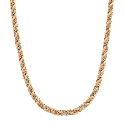 Pre-owned Finecraft Twisted Rope Chain Necklace In 14k Three-tone Gold, 18"