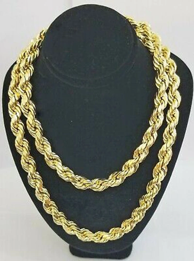 Pre-owned Globalwatches10 Real 10k Yellow Gold Rope Chain Necklace 10mm 26" Men's Thick 10kt Diamond Cuts