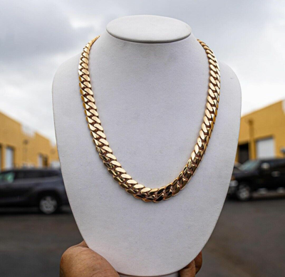 Pre-owned Online0369 Men's 10mm X 22" Long Miami Cuban Link Hollow Cage Classic Necklace Chain Silver In White