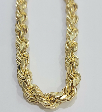 Pre-owned Gold & Diamond Jewelers Mens Real 10k Yellow Gold Thick Rope Chain Necklace 20 Inch 10mm 10kt Gold