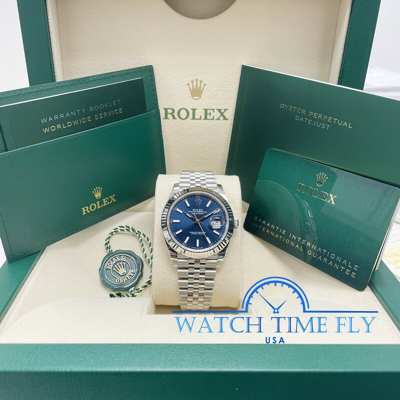 Pre-owned Rolex Datejust 41mm Fluted Bezel 126334 Blue Index Dial Jubilee Bracelet Steel