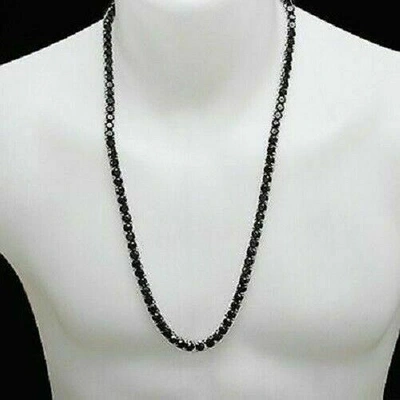 Pre-owned Jewelryprime Mens 10k White Gold Over Necklace Black Diamond Tennis Link Choker Chain 40"