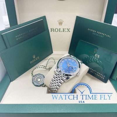 Pre-owned Rolex 126300 Datejust 41 Smooth Bezel Blue Roman Dial Jubilee Bracelet Stainless