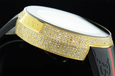 Pre-owned Gucci Mens Custom Yellow Full I- Digital Ya114207 White Diamond Watch 2.5ct. In H - I