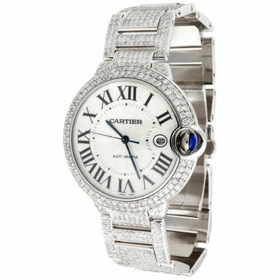 Pre-owned Cartier Mens Ballon Bleu De  Large Fully Loaded Diamond 42mm Watch 14.50 Ct. In White