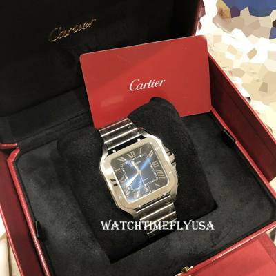 Pre-owned Cartier Santos Large Wssa0030 Men's 39.8mm Blue Dial Stainless Steel